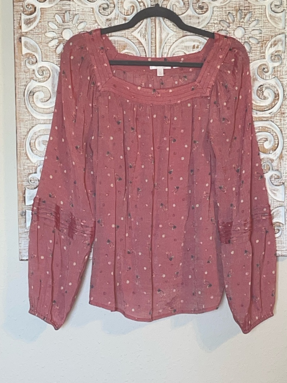 LC Lauren Conrad Dusty Rose Long-Sleeve Peasant Blouse